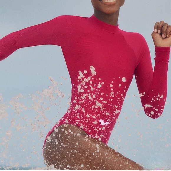 J. Crew Other - New J Crew Active Ribbed Long Sleeve One Piece Swim Suit in Wild Hibiscus Sz 20